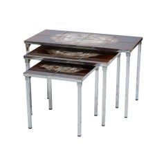 Vintage Nesting Tables Tile Tables Adri Belarti Set of 3 Chrome Ceramic