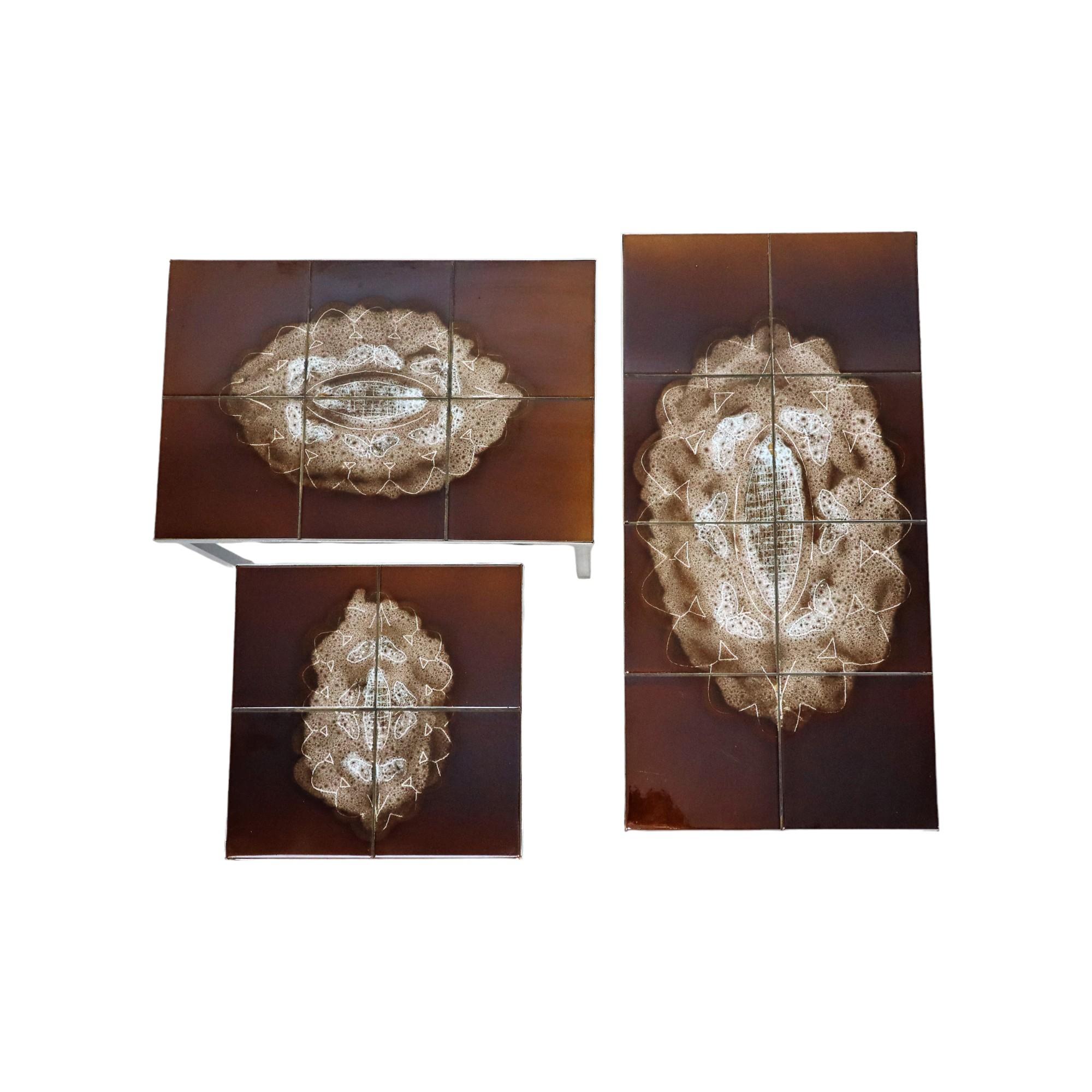 Vintage-Stapeltische und Kacheltische Adri Belarti, 3er-Set, Chrom-Keramik (Glasiert) im Angebot