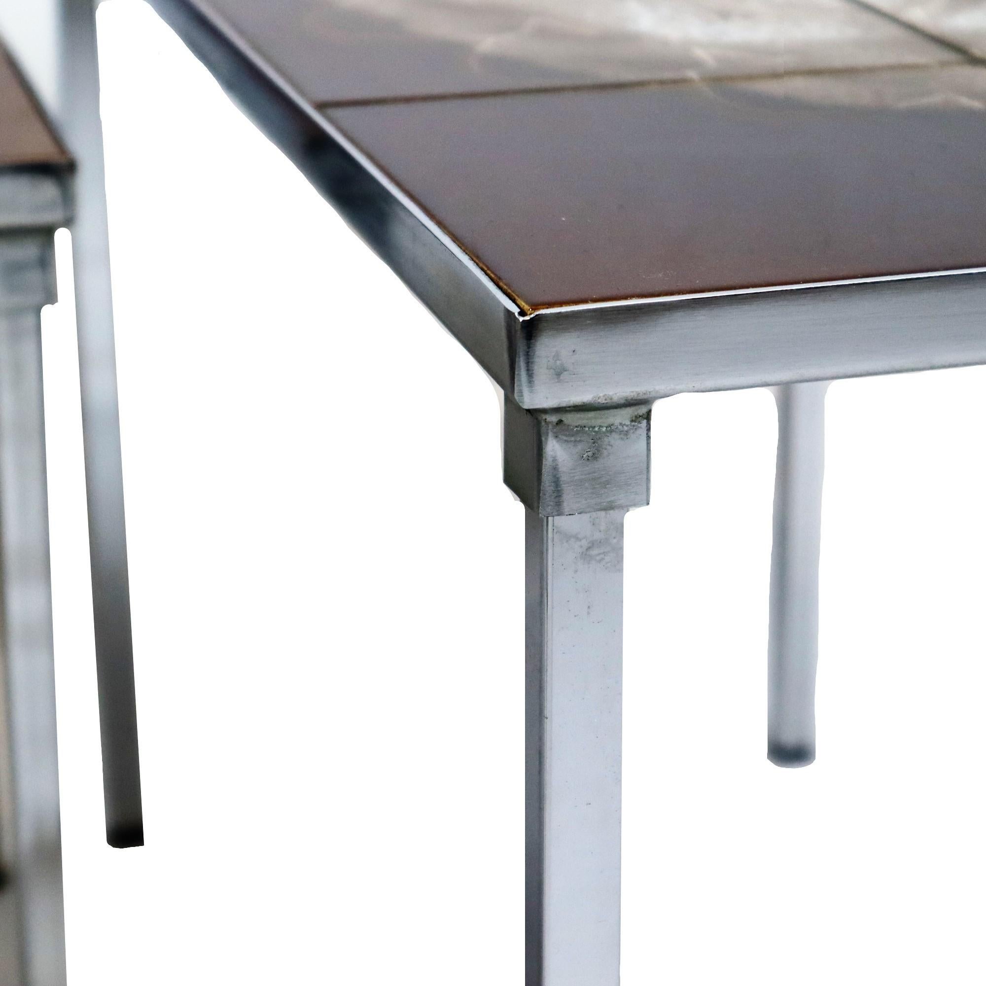Vintage-Stapeltische und Kacheltische Adri Belarti, 3er-Set, Chrom-Keramik im Zustand „Gut“ im Angebot in Poperinge, BE