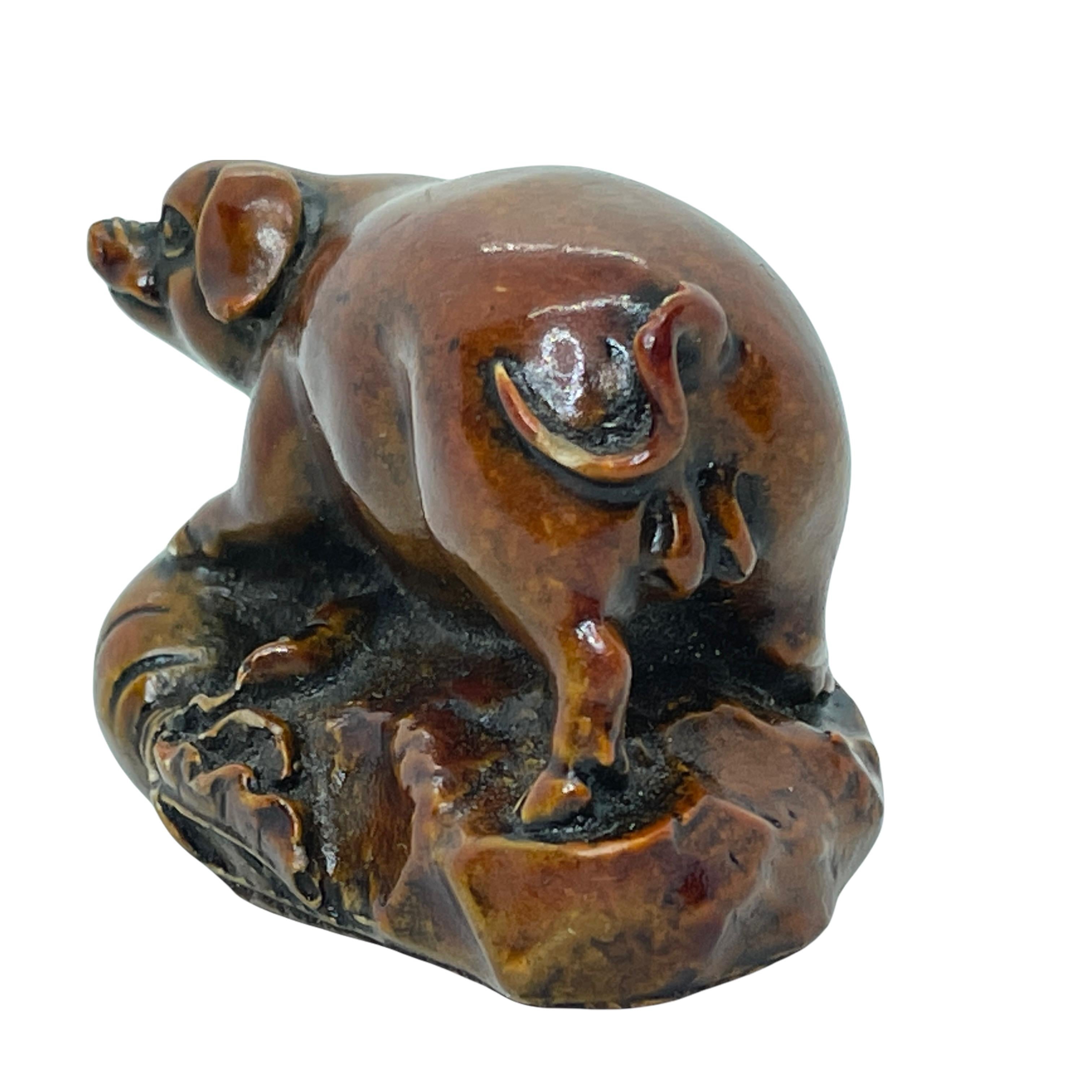 Arts and Crafts Vintage Netsuke Soapstone Figure Pig For Sale