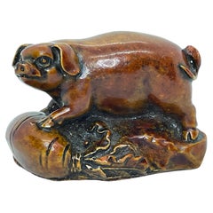 Vintage Netsuke Speckstein Figur Schwein