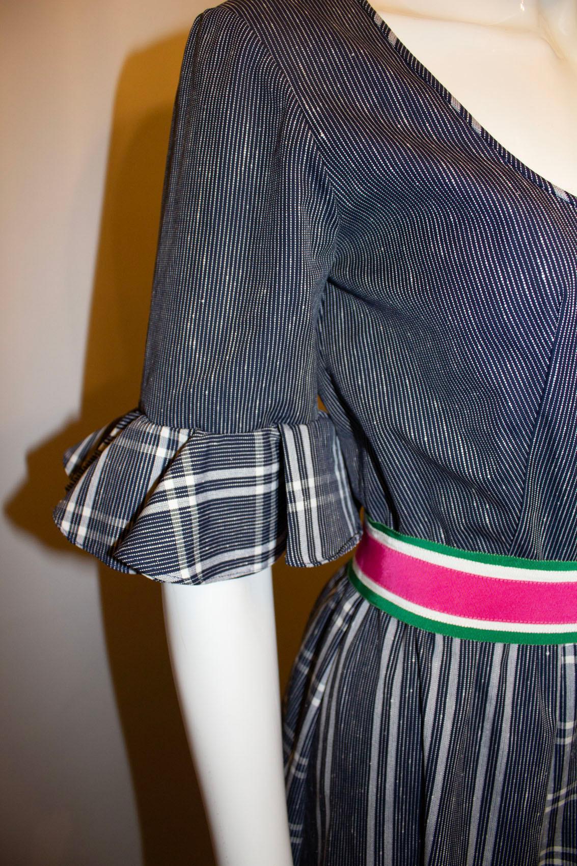 Black Vintage Netti Vogue Blue Stripe Summer Gown For Sale