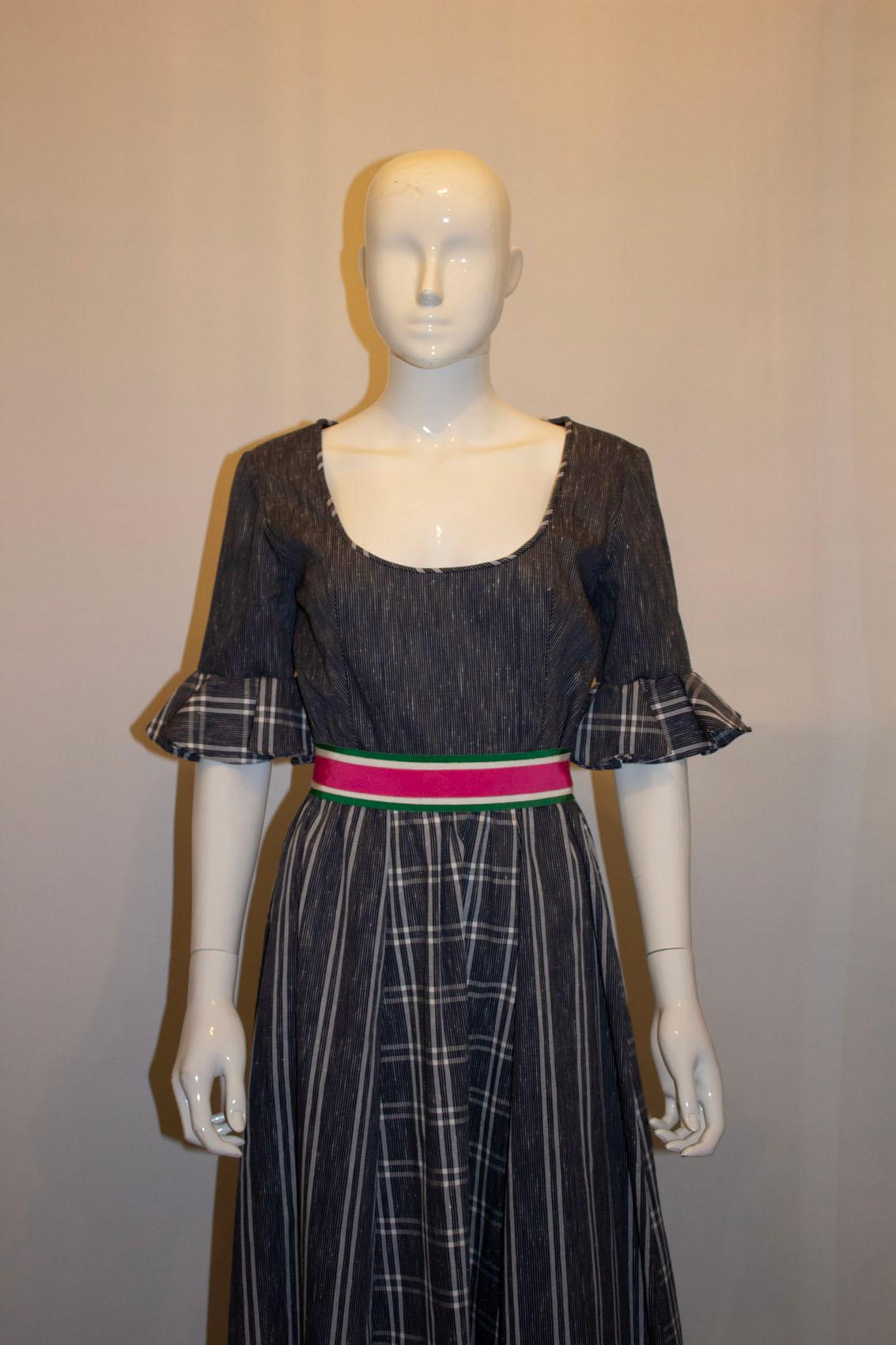 Women's Vintage Netti Vogue Blue Stripe Summer Gown For Sale