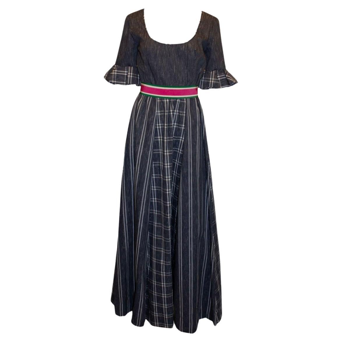 Vintage Netti Vogue Blue Stripe Summer Gown For Sale
