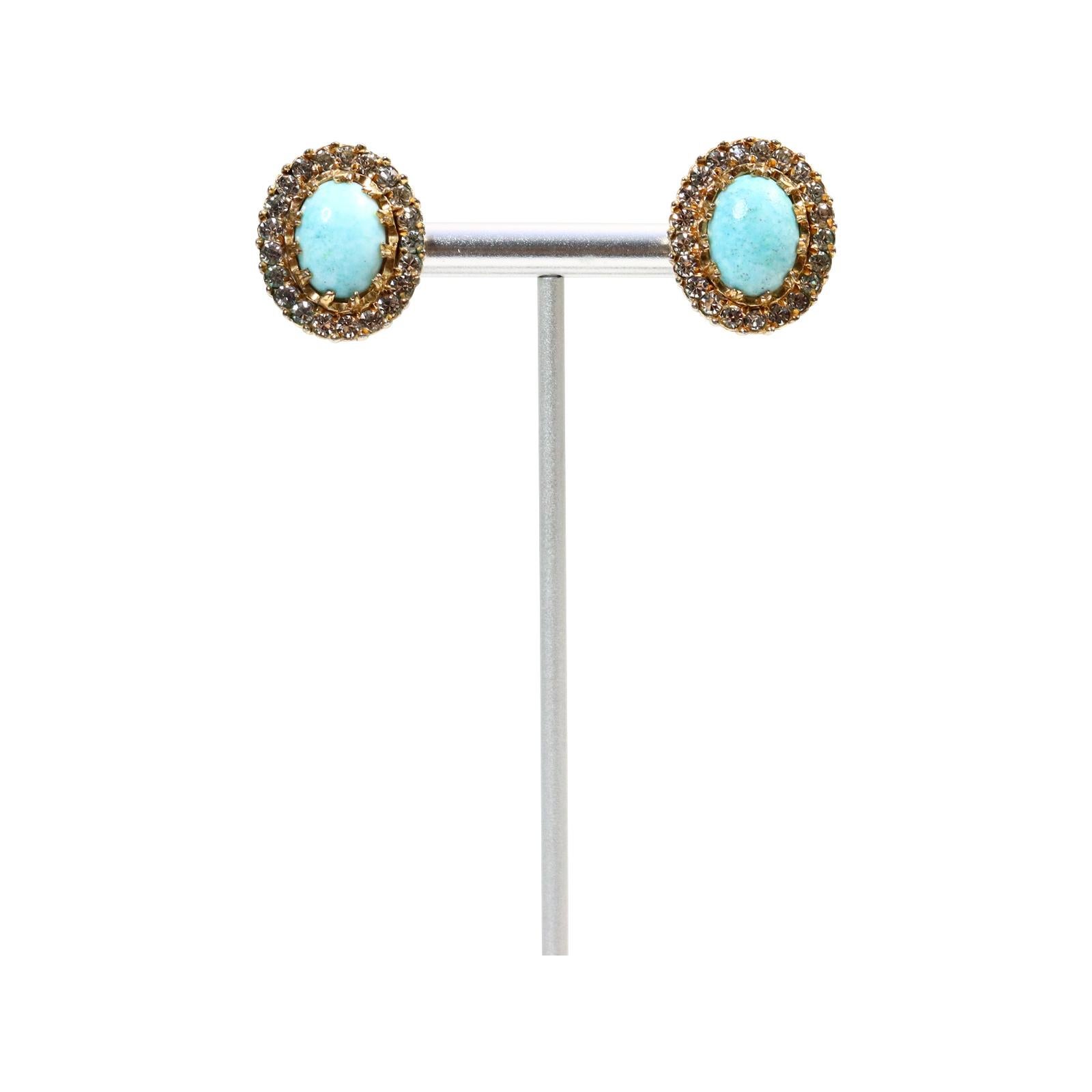 Vintage Nettie Rosenstein Faux Turquoise Diamante Earrings, circa 1960s For Sale 2