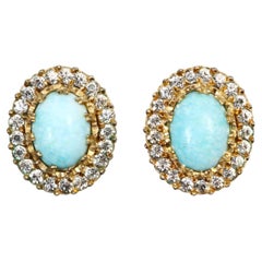 Vintage Nettie Rosenstein Faux Turquoise Diamante Earrings, circa 1960s