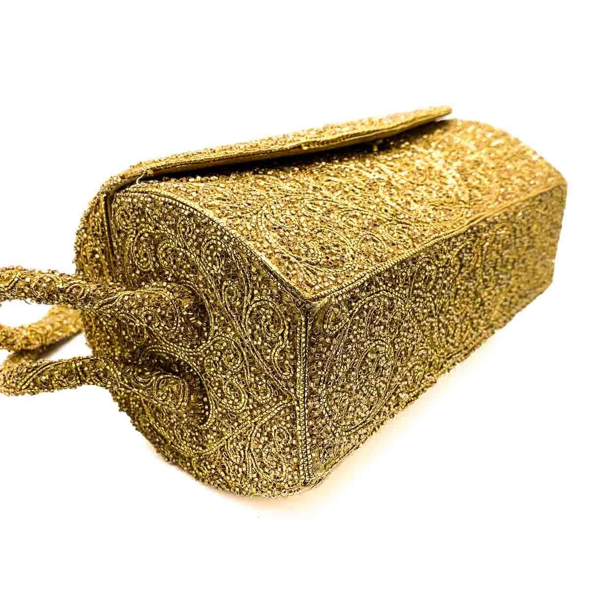Vintage Nettie Rosenstein Gold Cylindrical Beaded Evening Bag 1930s In Good Condition For Sale In Wilmslow, GB