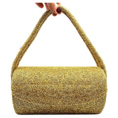 Used Nettie Rosenstein Gold Cylindrical Beaded Evening Bag 1930s