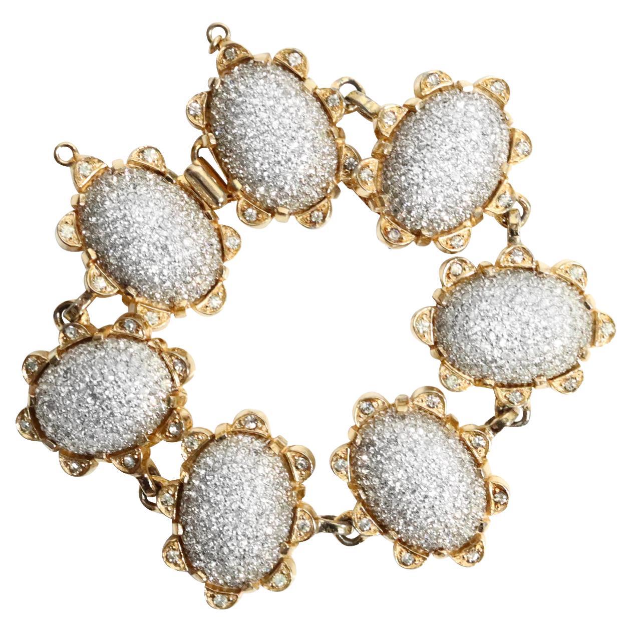Vintage Nettie Rosenstein Gold Diamante Bracelet Circa 1960s