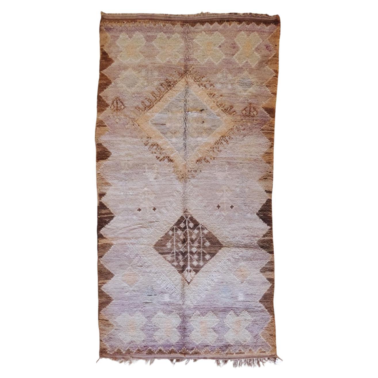 Vintage Neutral Marokkanisch Boujaad Großer Läufer Teppich