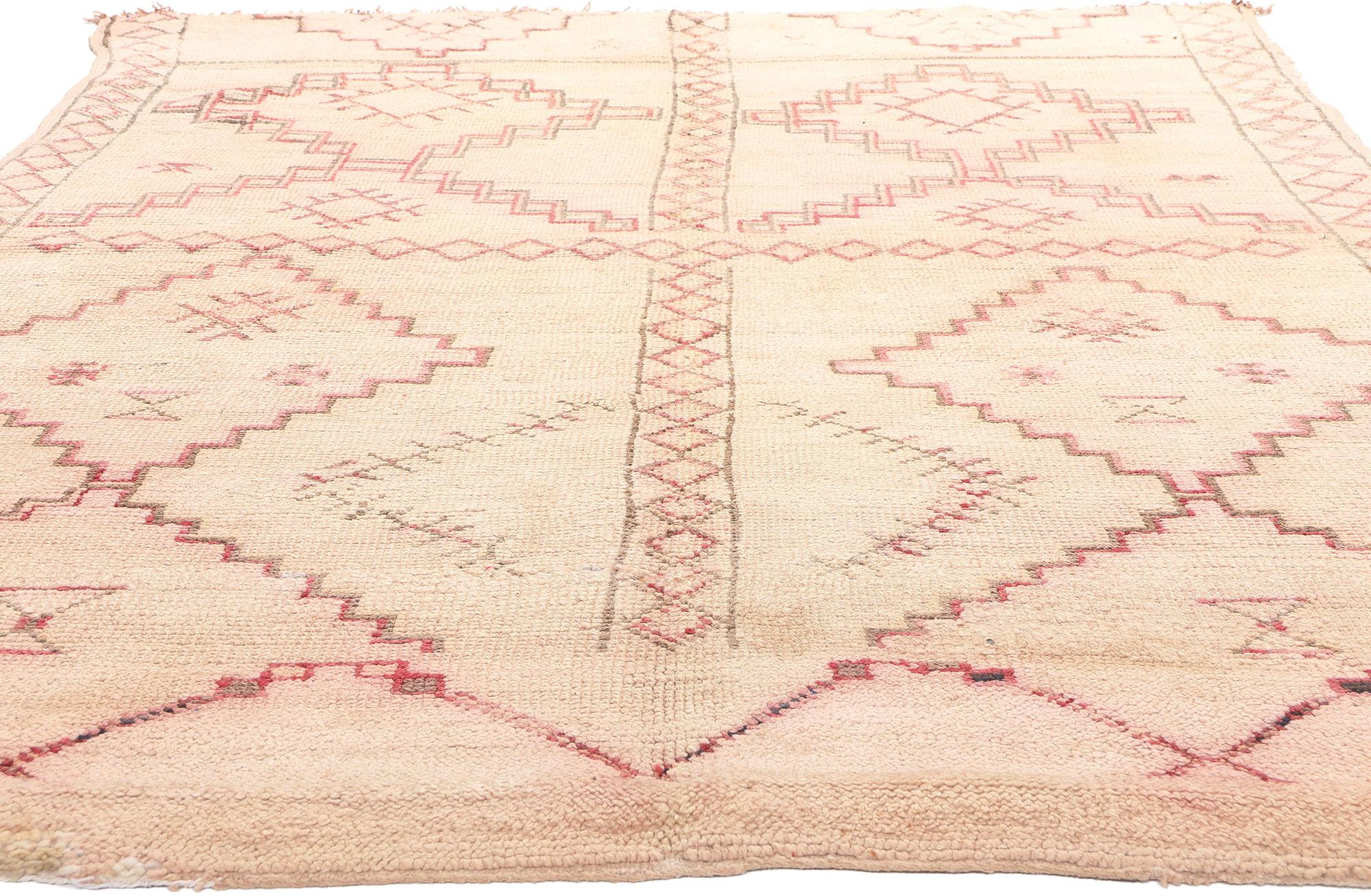 Tribal Vintage Neutral Moroccan Rug, Nomadic Charm Meets Global Chic For Sale