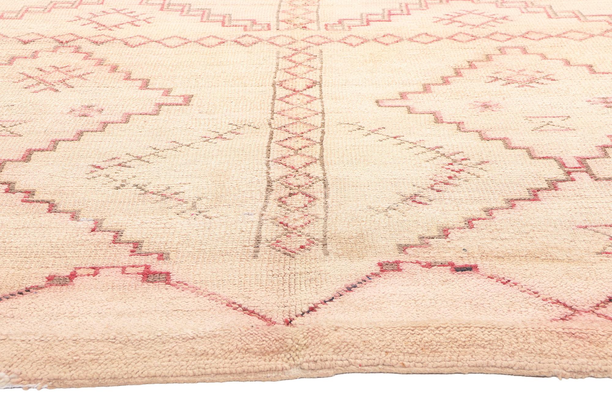 Hand-Knotted Vintage Neutral Moroccan Rug, Nomadic Charm Meets Global Chic For Sale