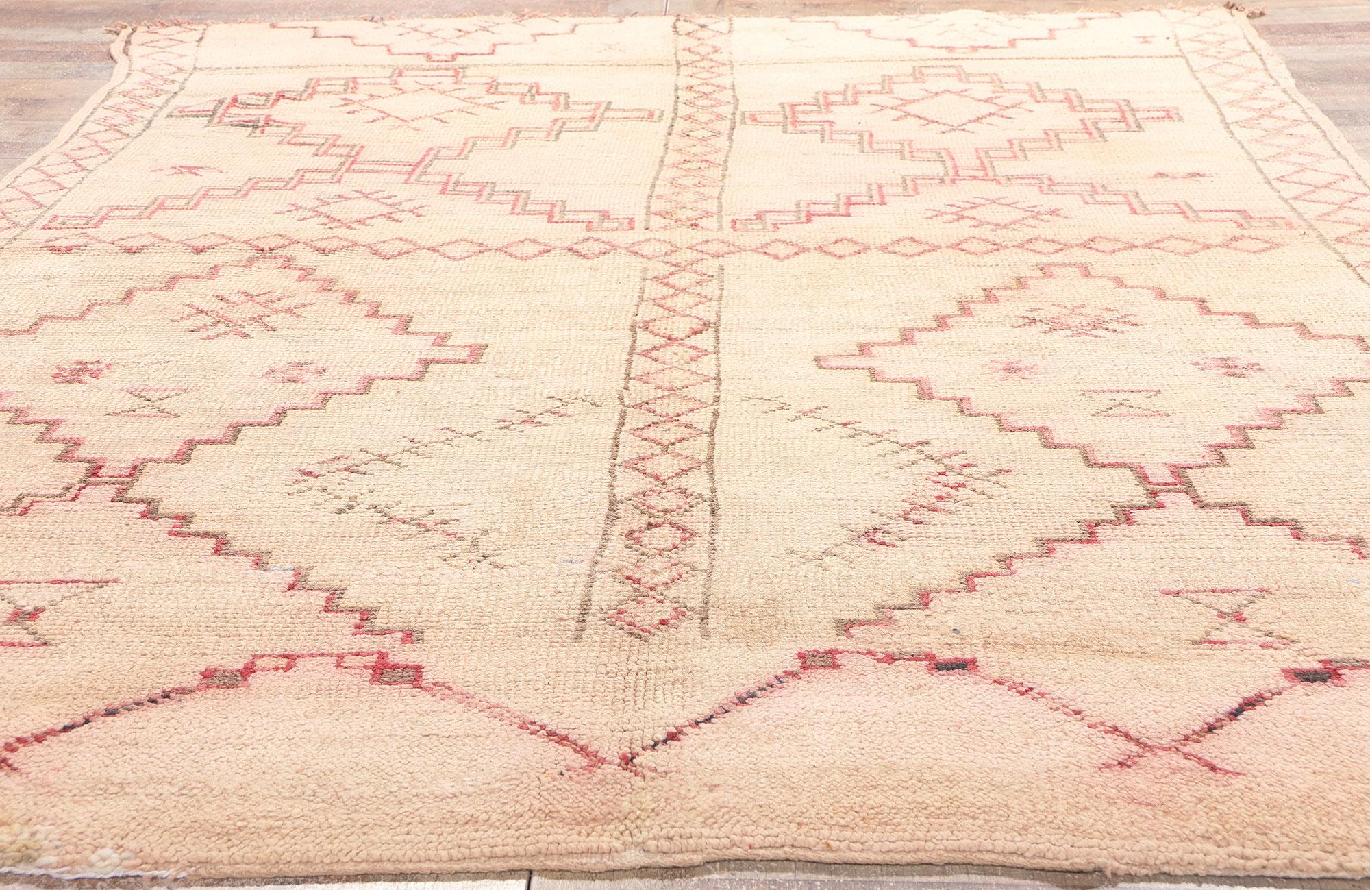 Vintage Neutral Moroccan Rug, Nomadic Charm Meets Global Chic For Sale 1
