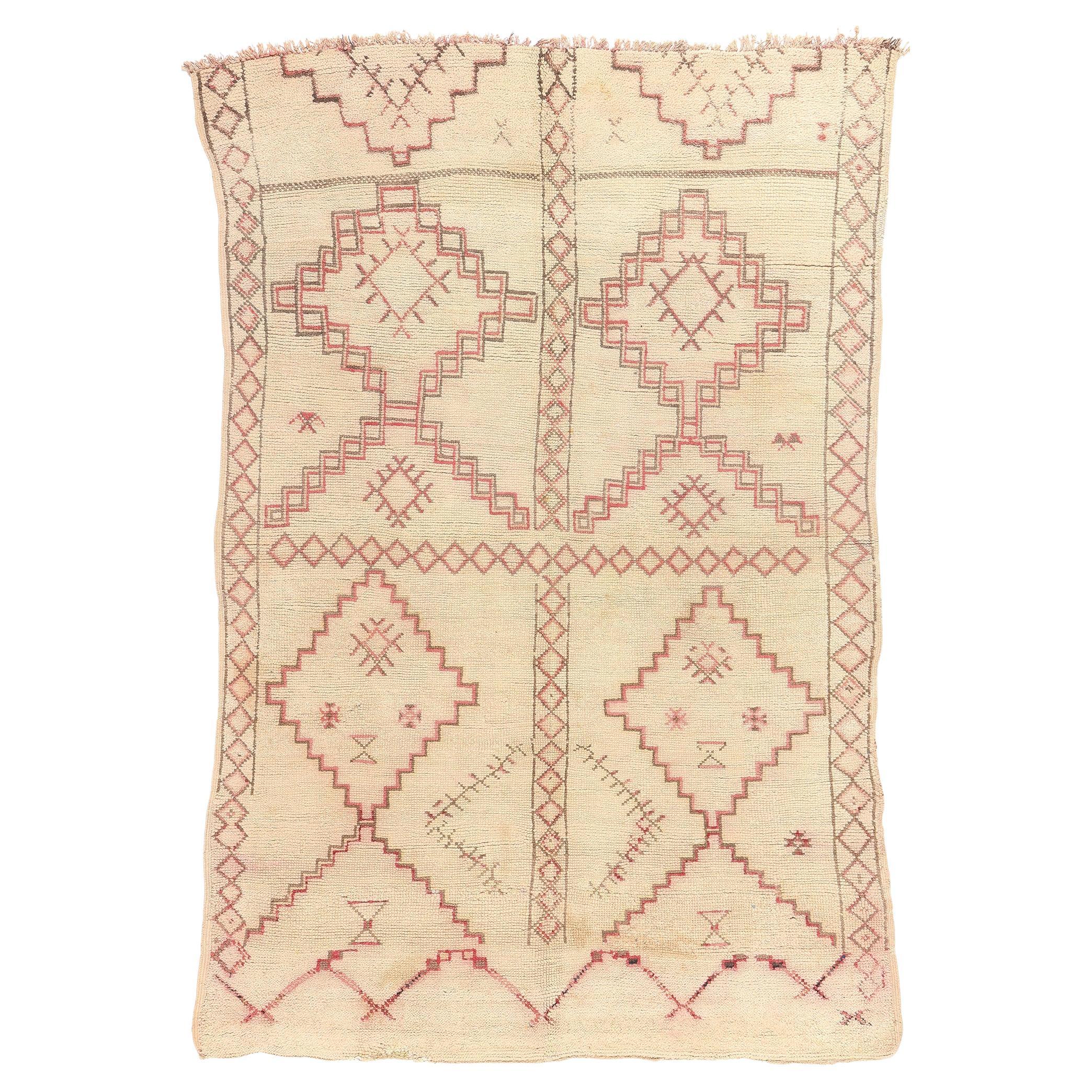 Vintage Neutral Moroccan Rug, Nomadic Charm Meets Global Chic For Sale