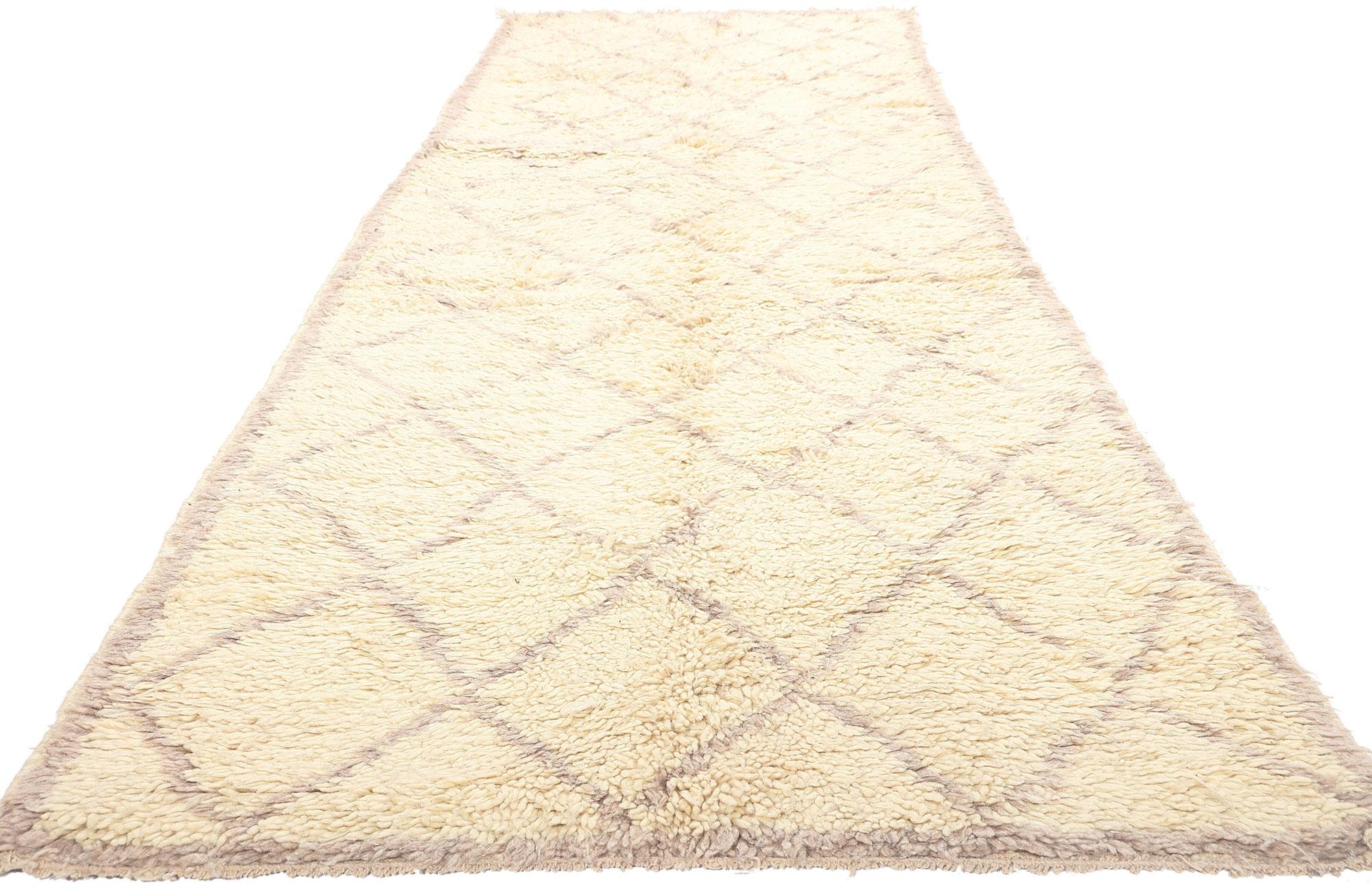 Mid-Century Modern Vintage Neutral Moroccan Rug Runner, Subtle Shibui Meets Cozy Hygge For Sale
