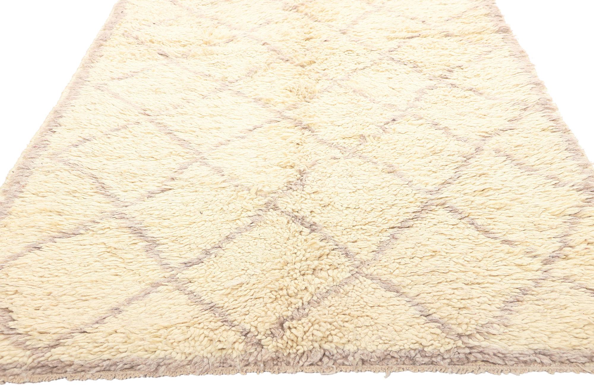Hand-Knotted Vintage Neutral Moroccan Rug Runner, Subtle Shibui Meets Cozy Hygge For Sale