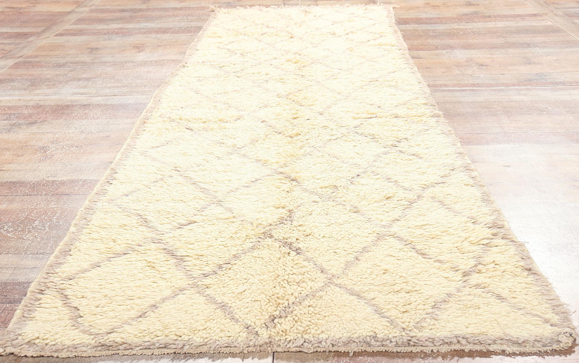 Vintage Neutral Moroccan Rug Runner, Subtle Shibui Meets Cozy Hygge For Sale 1