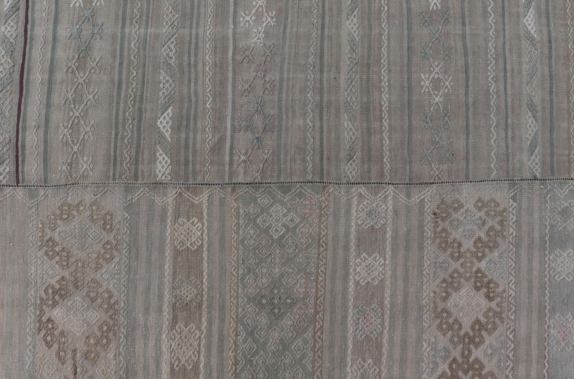 Vintage Neutral Paneled Kilim Flat-Weave in Neutral Muted Tones For Sale 4