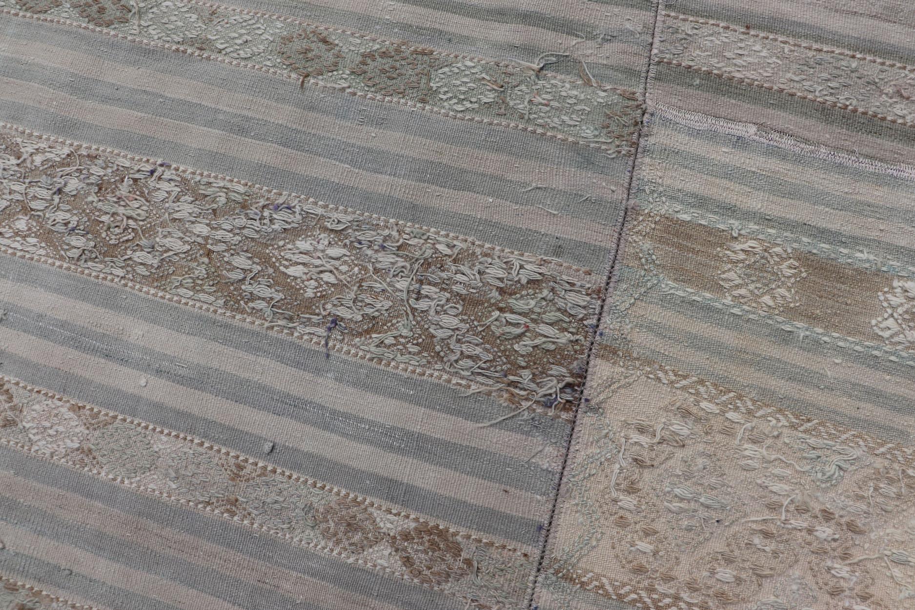 Vintage Neutral Paneled Kilim Flat-Weave in Neutral Muted Tones For Sale 6