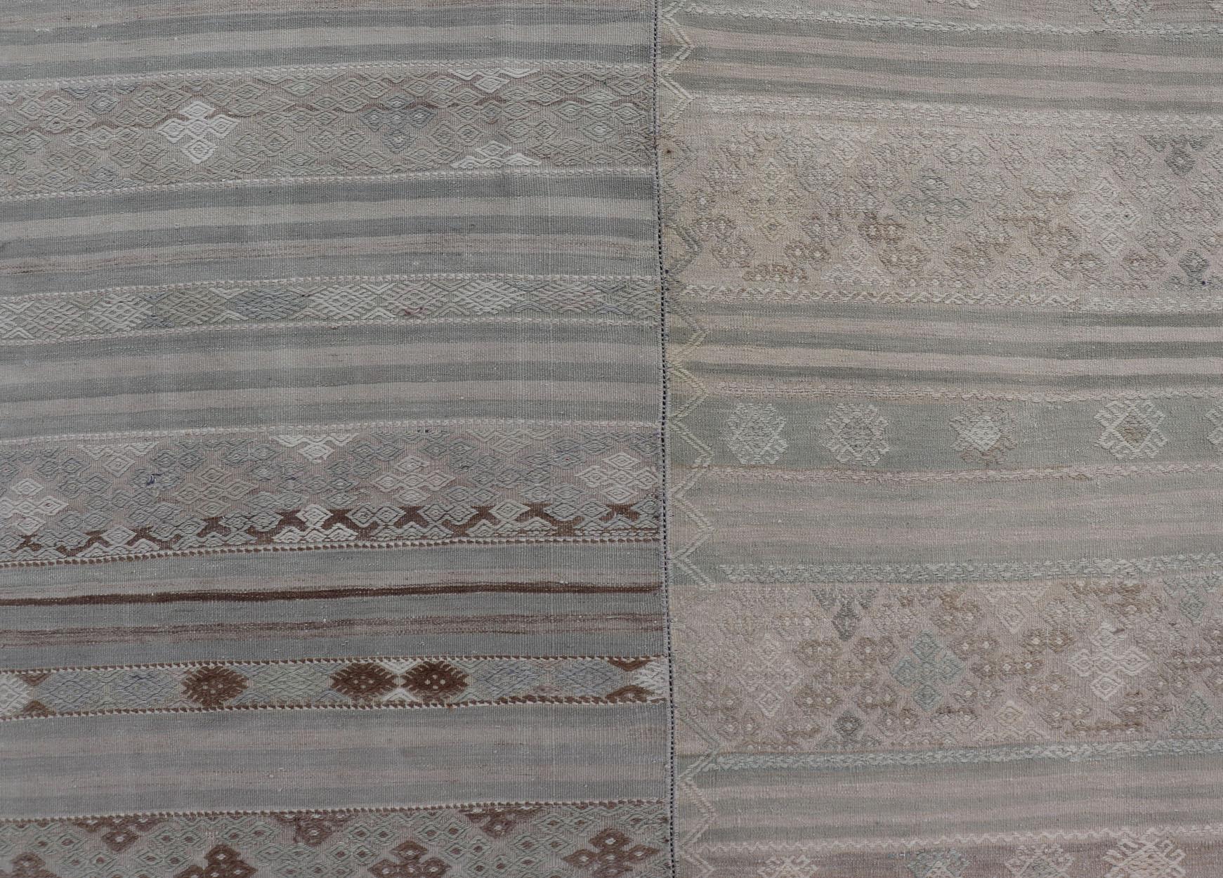 Turkish Vintage Neutral Paneled Kilim Flat-Weave in Neutral Muted Tones For Sale