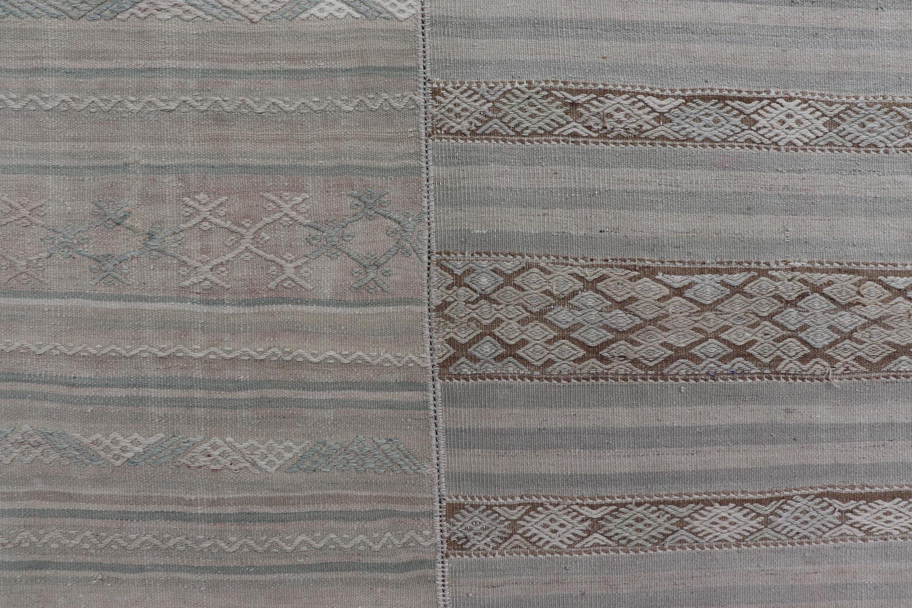 Hand-Woven Vintage Neutral Paneled Kilim Flat-Weave in Neutral Muted Tones For Sale