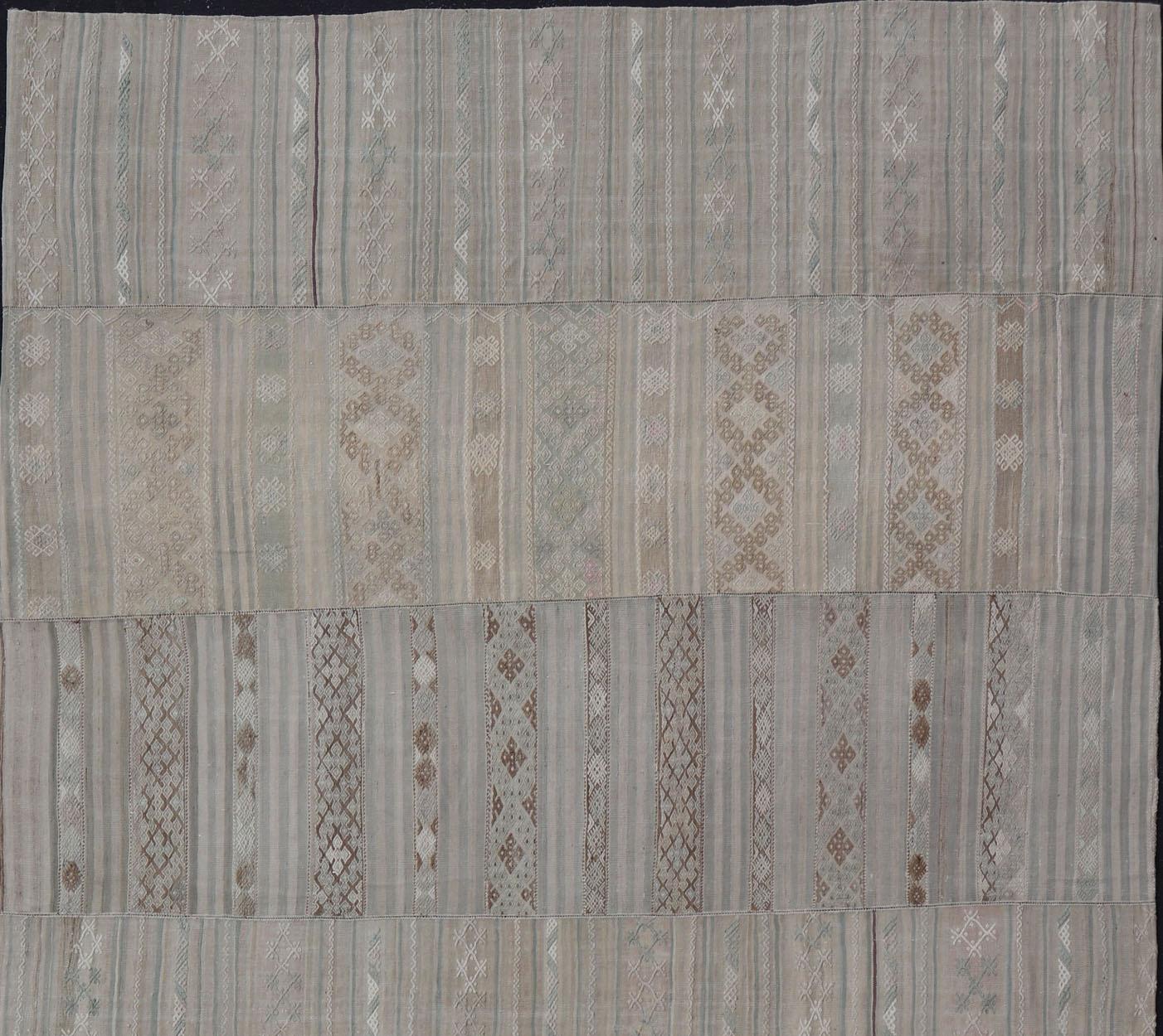 Vintage Neutral Paneled Kilim Flat-Weave in Neutral Muted Tones In Good Condition For Sale In Atlanta, GA