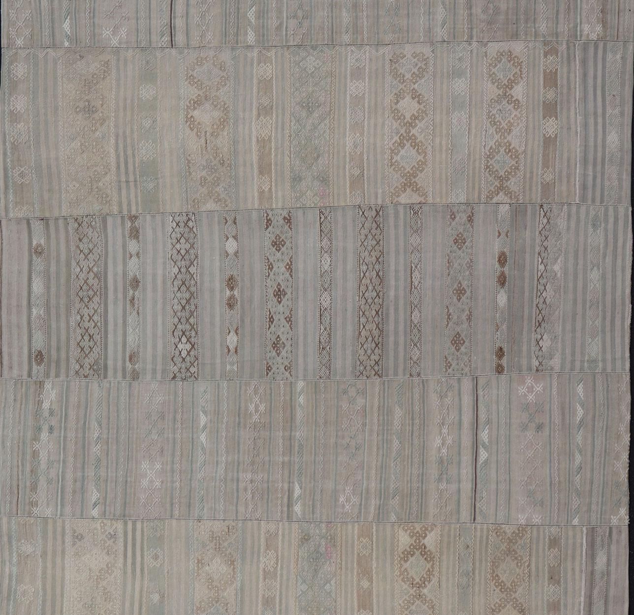20th Century Vintage Neutral Paneled Kilim Flat-Weave in Neutral Muted Tones For Sale
