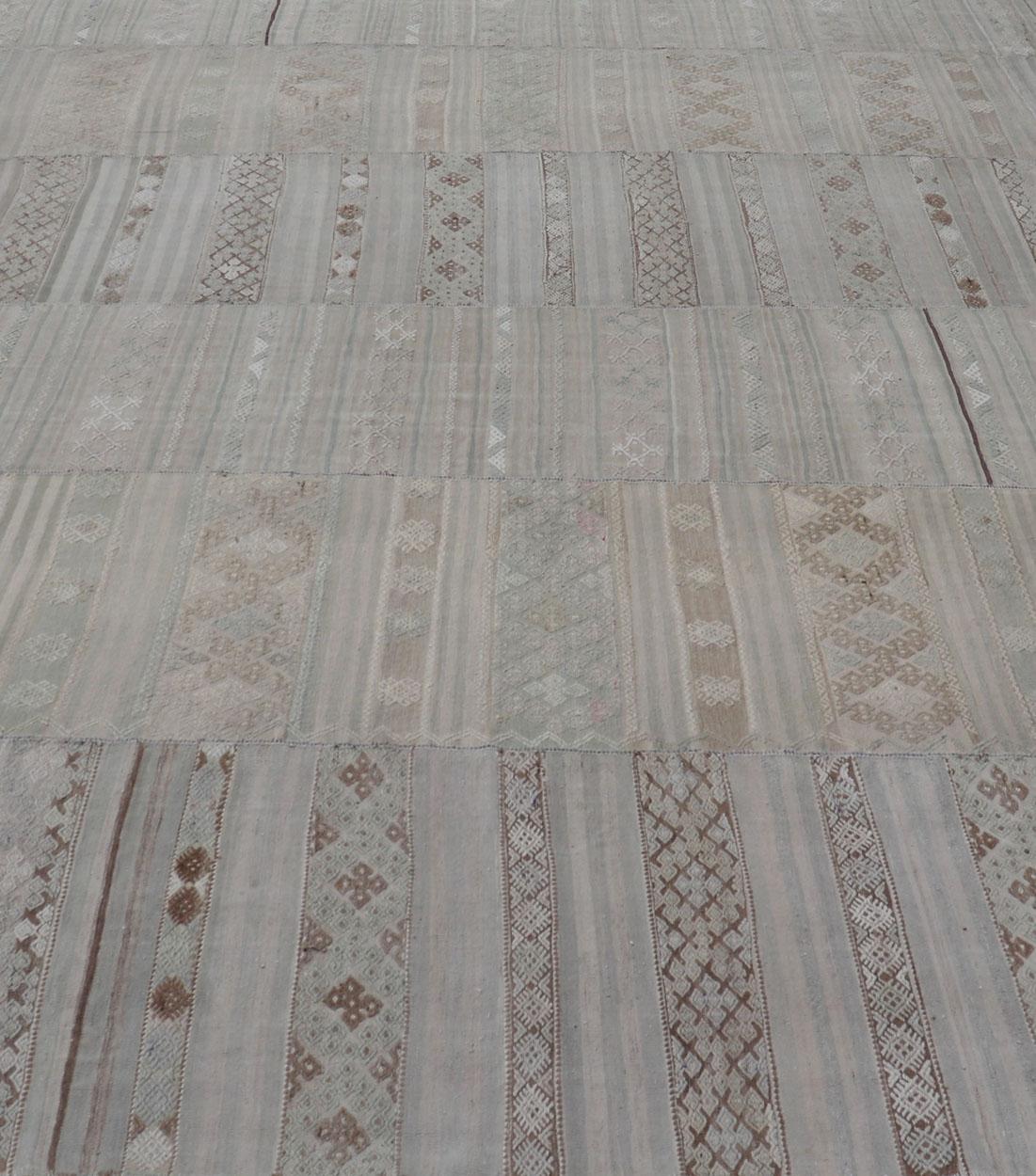 Vintage Neutral Paneled Kilim Flat-Weave in Neutral Muted Tones For Sale 1