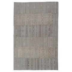 Vintage Neutral Paneled Kilim Flat-Weave in Neutral Muted Tones
