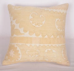 Vintage Neutral Suzani Pillow Fashioned from a Mid-20th Century Samarkand Suzani