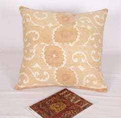 Vintage Neutral Suzani Pillow Fashioned from a Mid-20th Century Samarkand Suzani