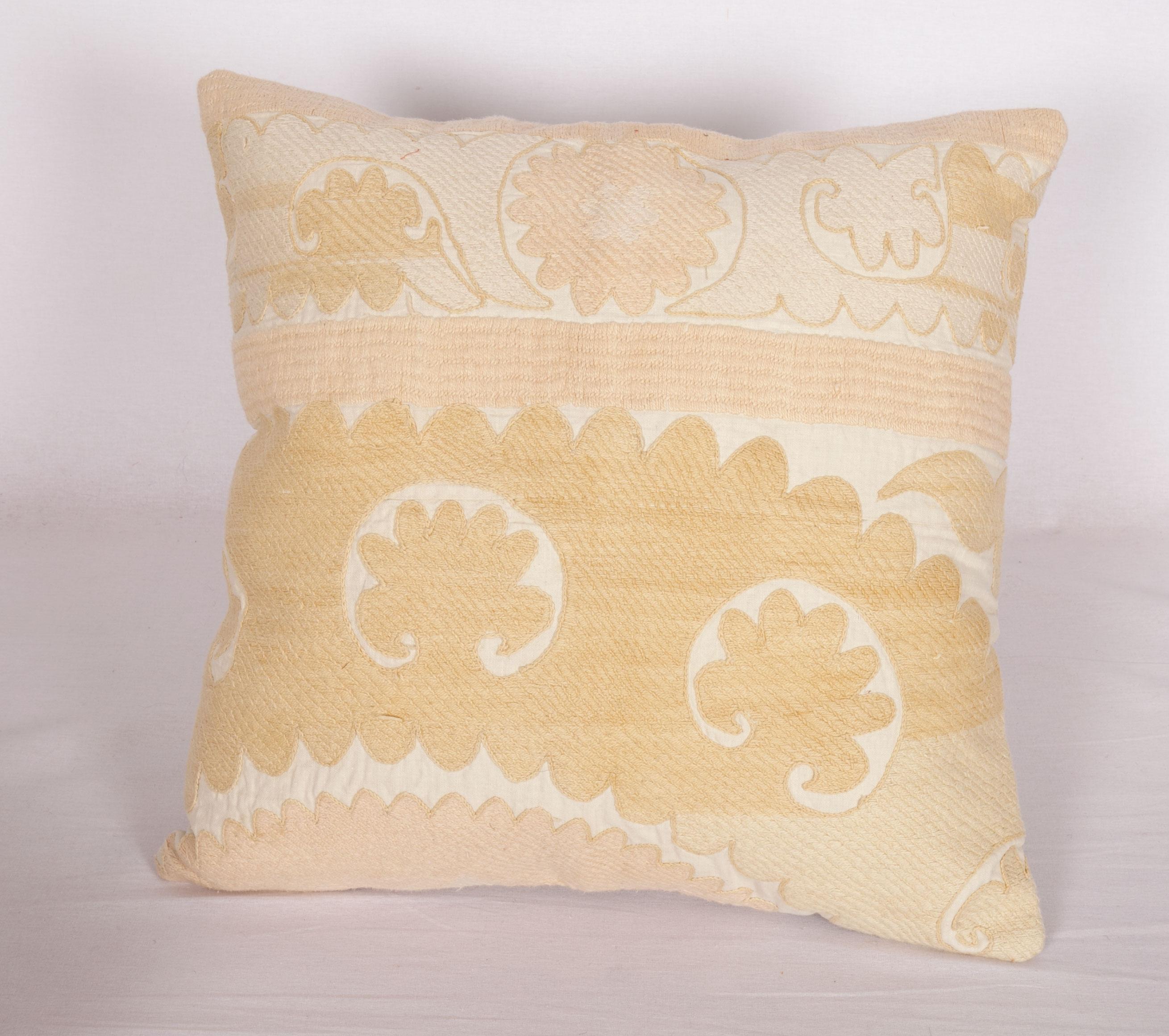 Uzbek Vintage Neutral Suzani Pillow Fashioned from a Mid-20th Century Samarkand Suzani For Sale