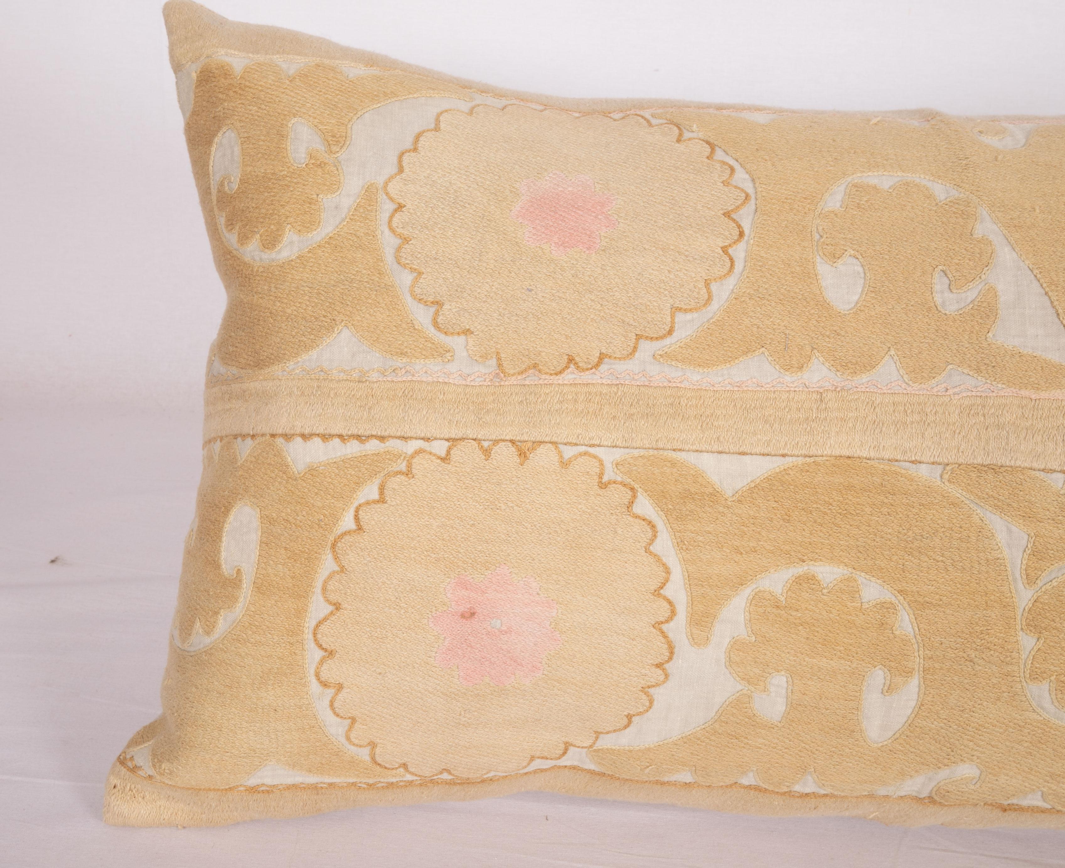 Asian Vintage Neutral Suzani Pillow Fashioned from a Mid-20th Century Samarkand Suzani