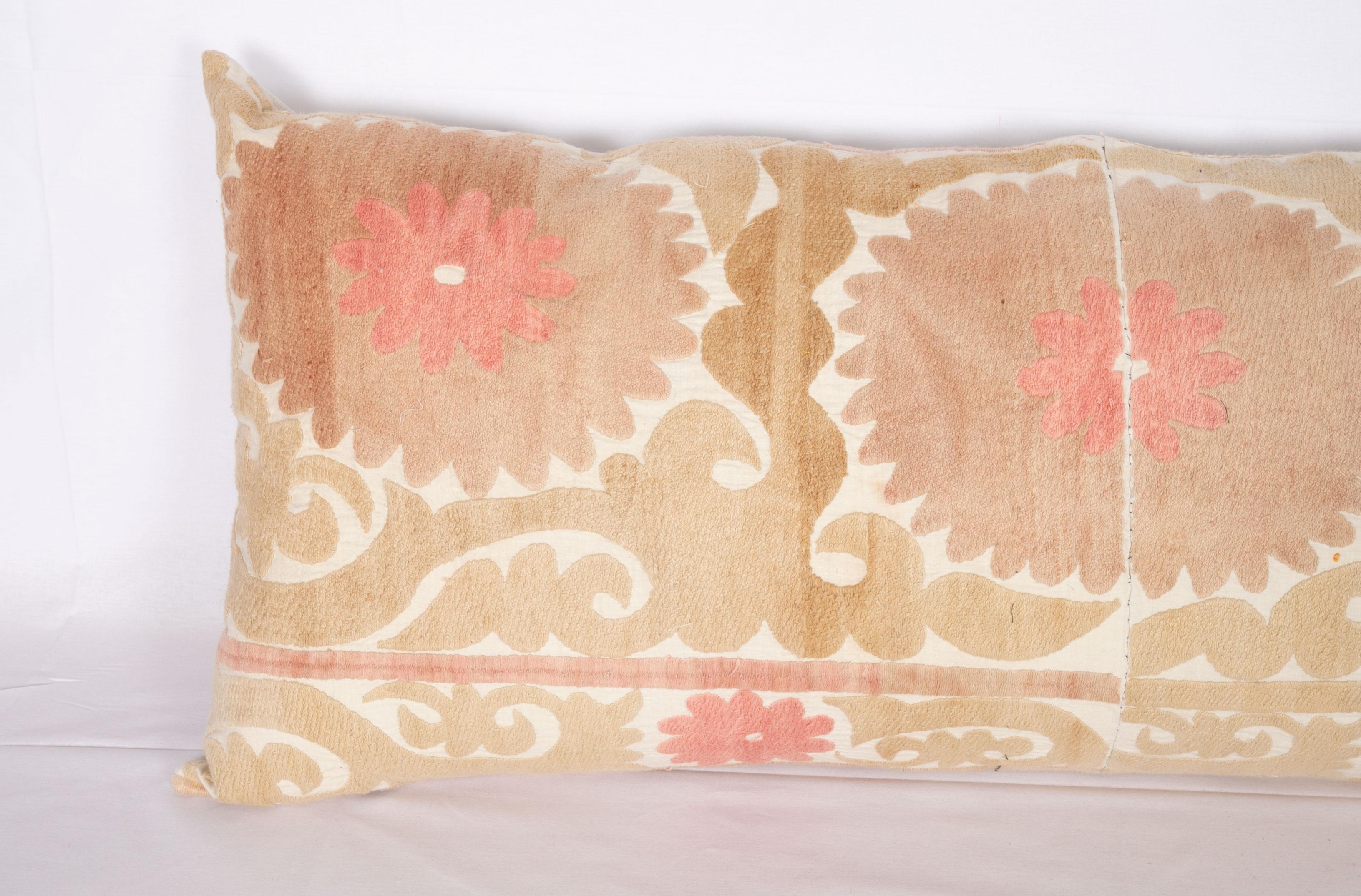Uzbek Vintage Neutral Suzani Pillow Fashioned from a Mid-20th Century Samarkand Suzani