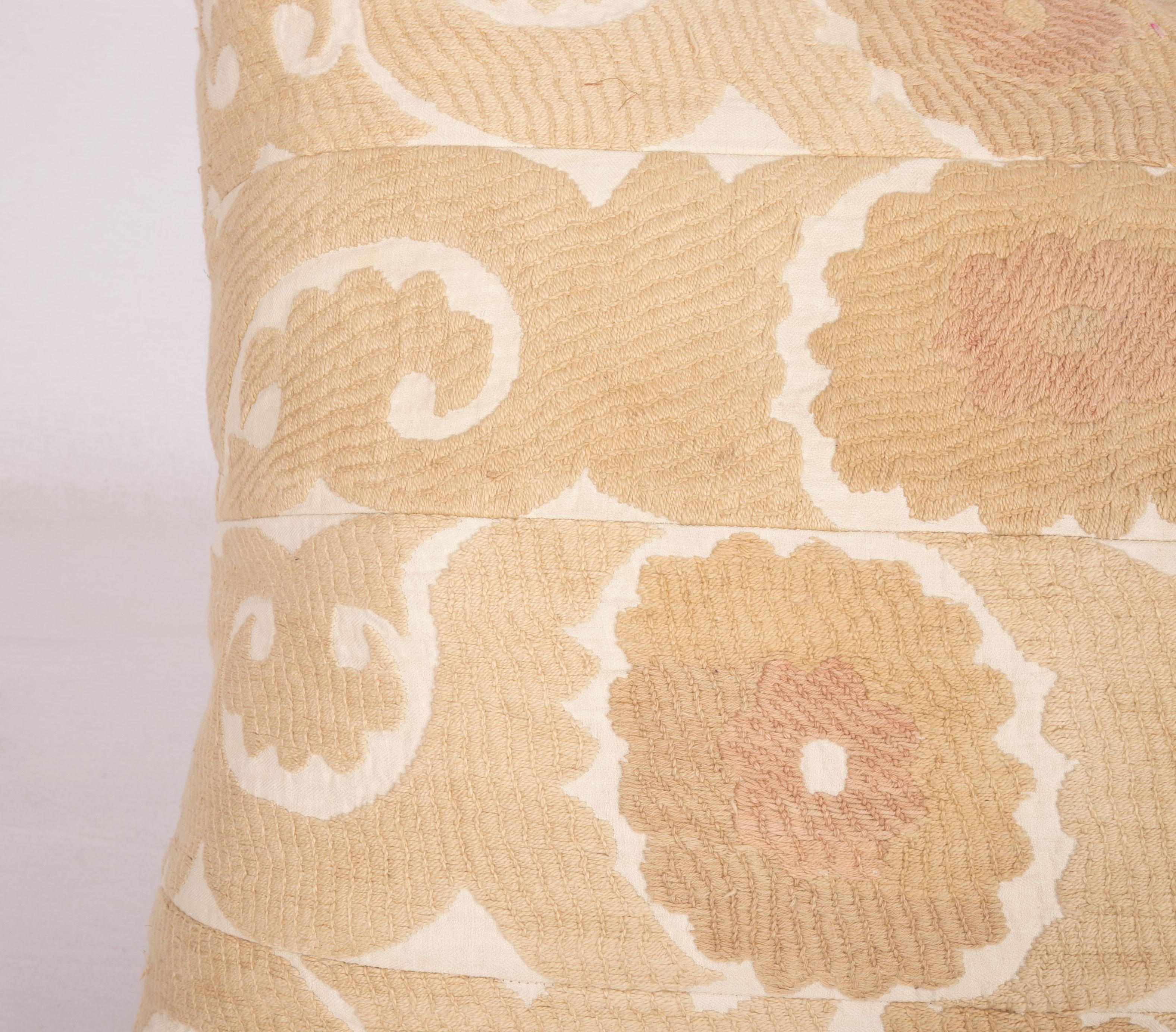 Uzbek Vintage Neutral Suzani Pillow Fashioned from a Mid-20th Century Samarkand Suzani For Sale