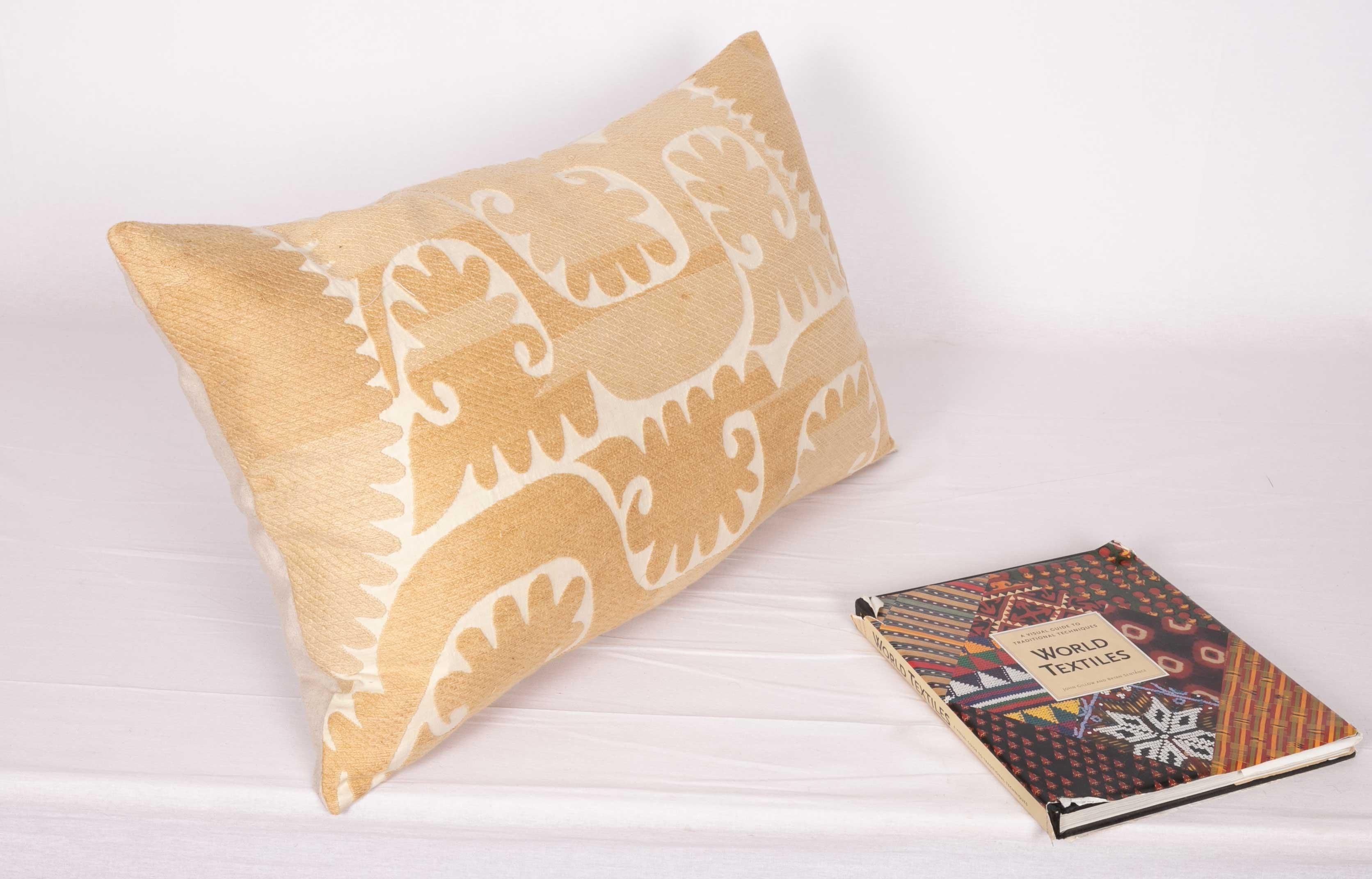 Embroidered Vintage Neutral Suzani Pillow Fashioned from a Mid-20th Century Samarkand Suzani