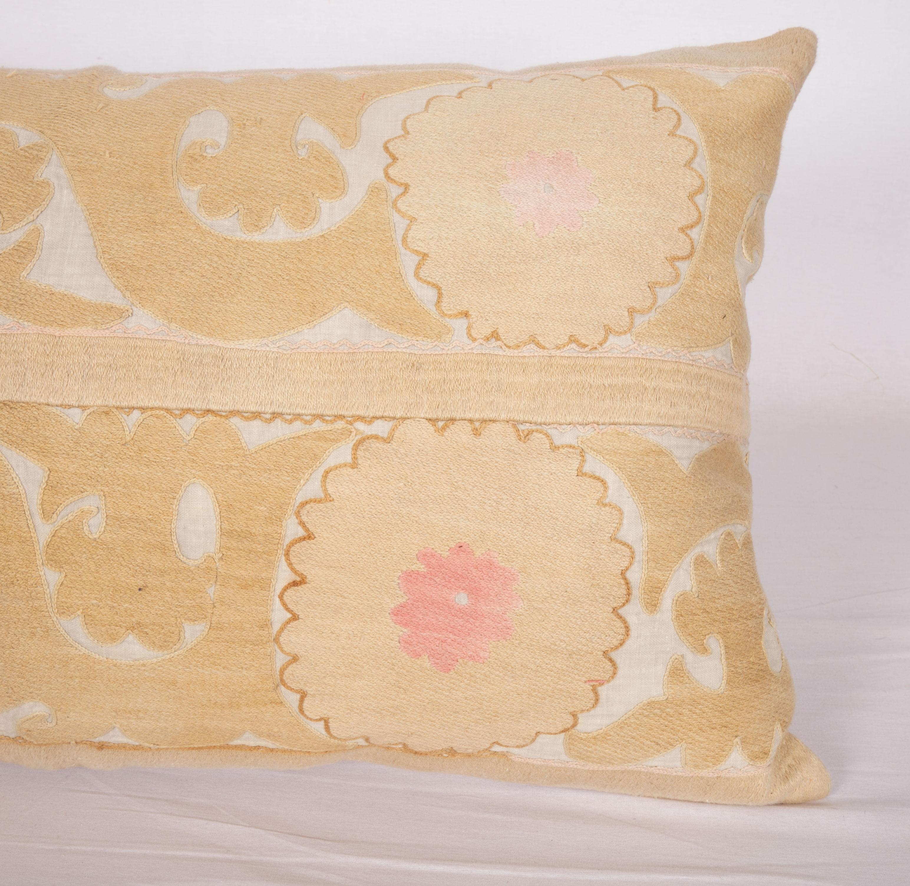 Cotton Vintage Neutral Suzani Pillow Fashioned from a Mid-20th Century Samarkand Suzani