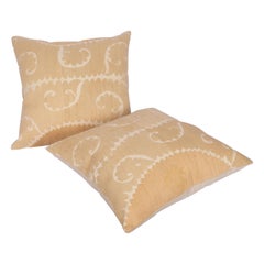Vintage Neutral Suzani Pillow Fashioned from a Mid-20th Century Samarkand Suzani