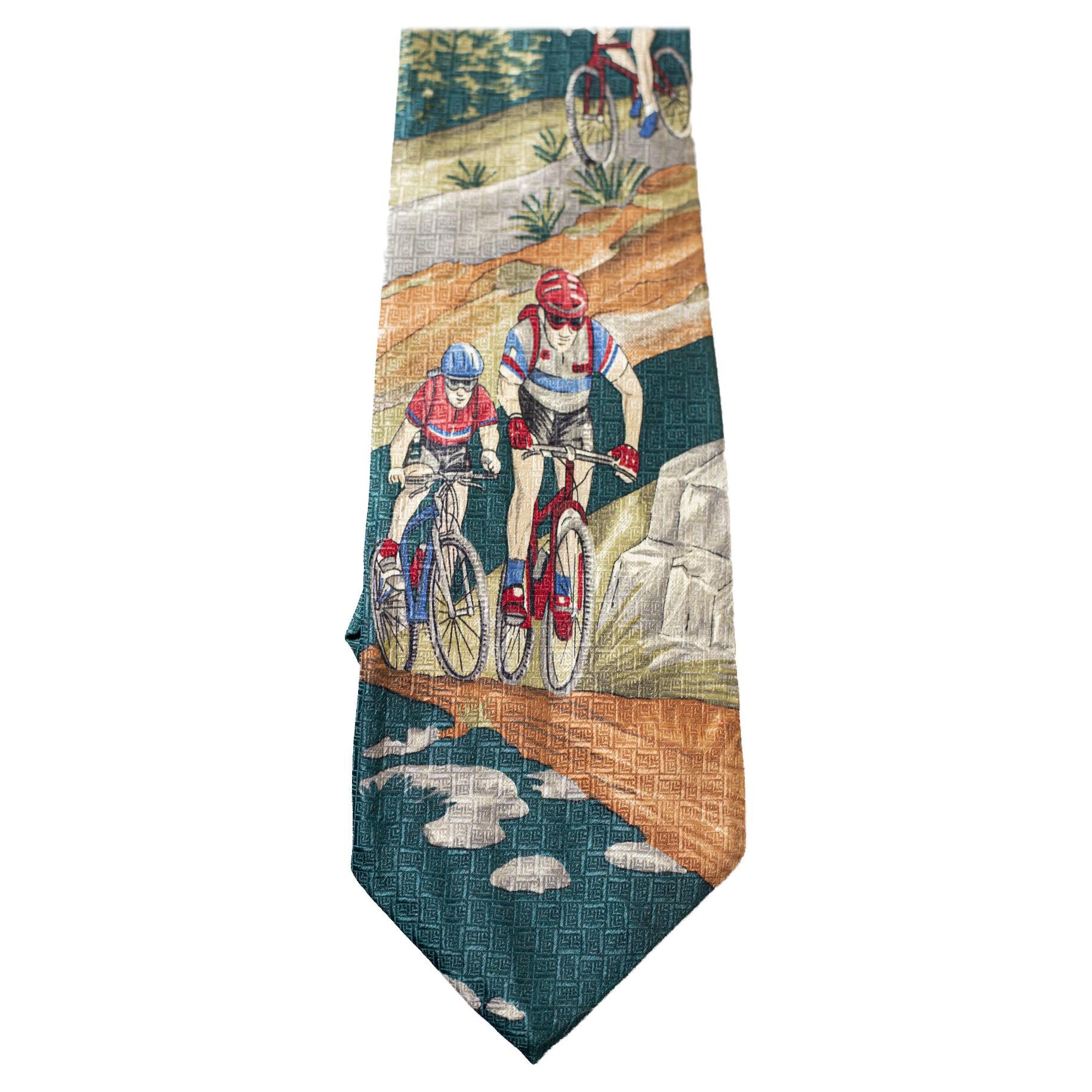 Vintage New Classic silk tie with cyclists