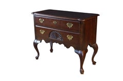 Vintage New England Queen Anne Style Cherry Lowboy Scalloped Chest Console Table