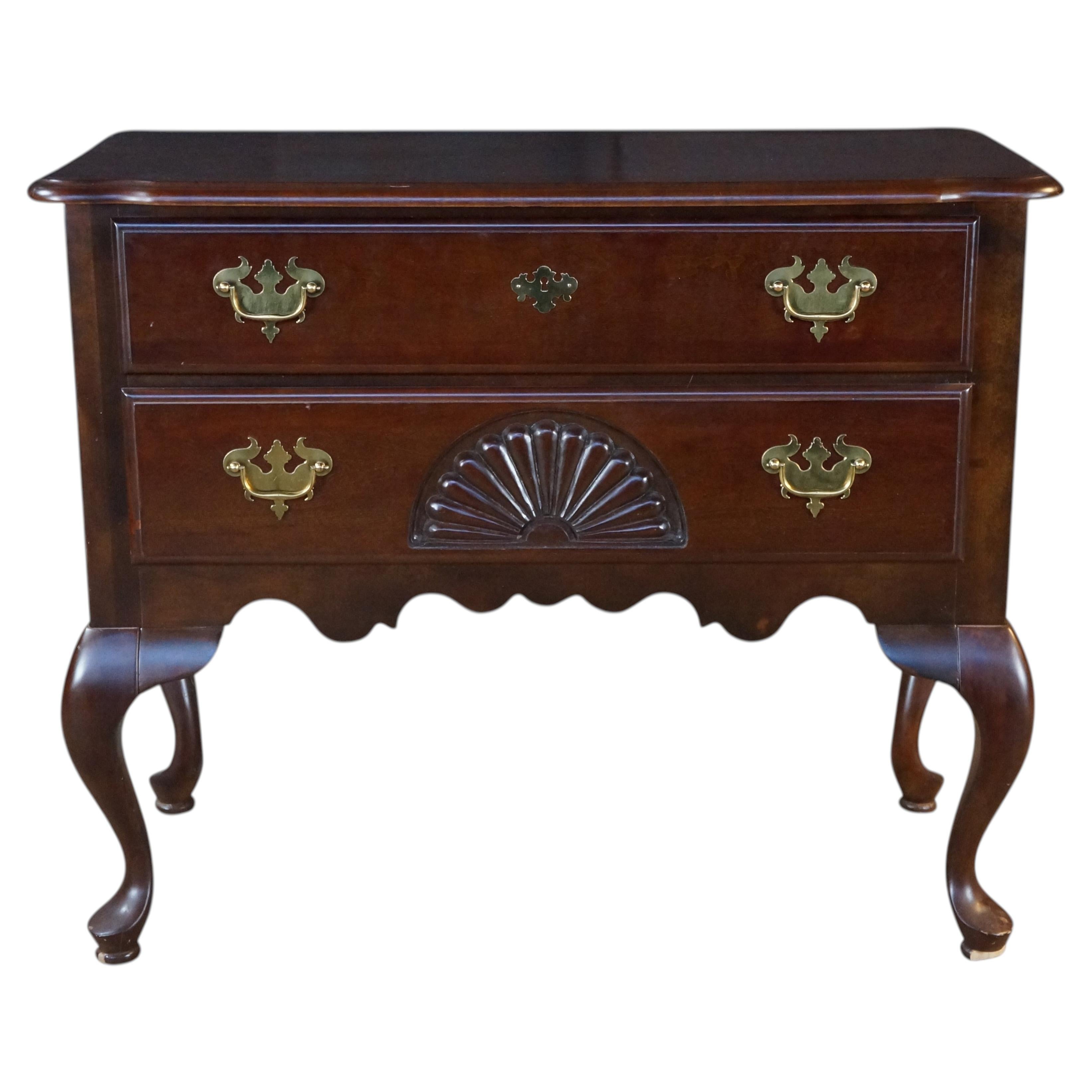 Vintage New England Queen Anne Style Cherry Lowboy Scalloped Chest Console Table For Sale