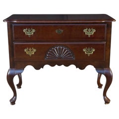 Vintage New England Queen Anne Style Cherry Lowboy Scalloped Chest Console Table