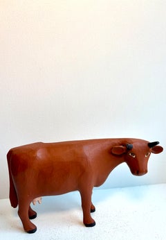 Vintage "New England Style" Folk Art Cow Figure Sculpture, signed, 1986