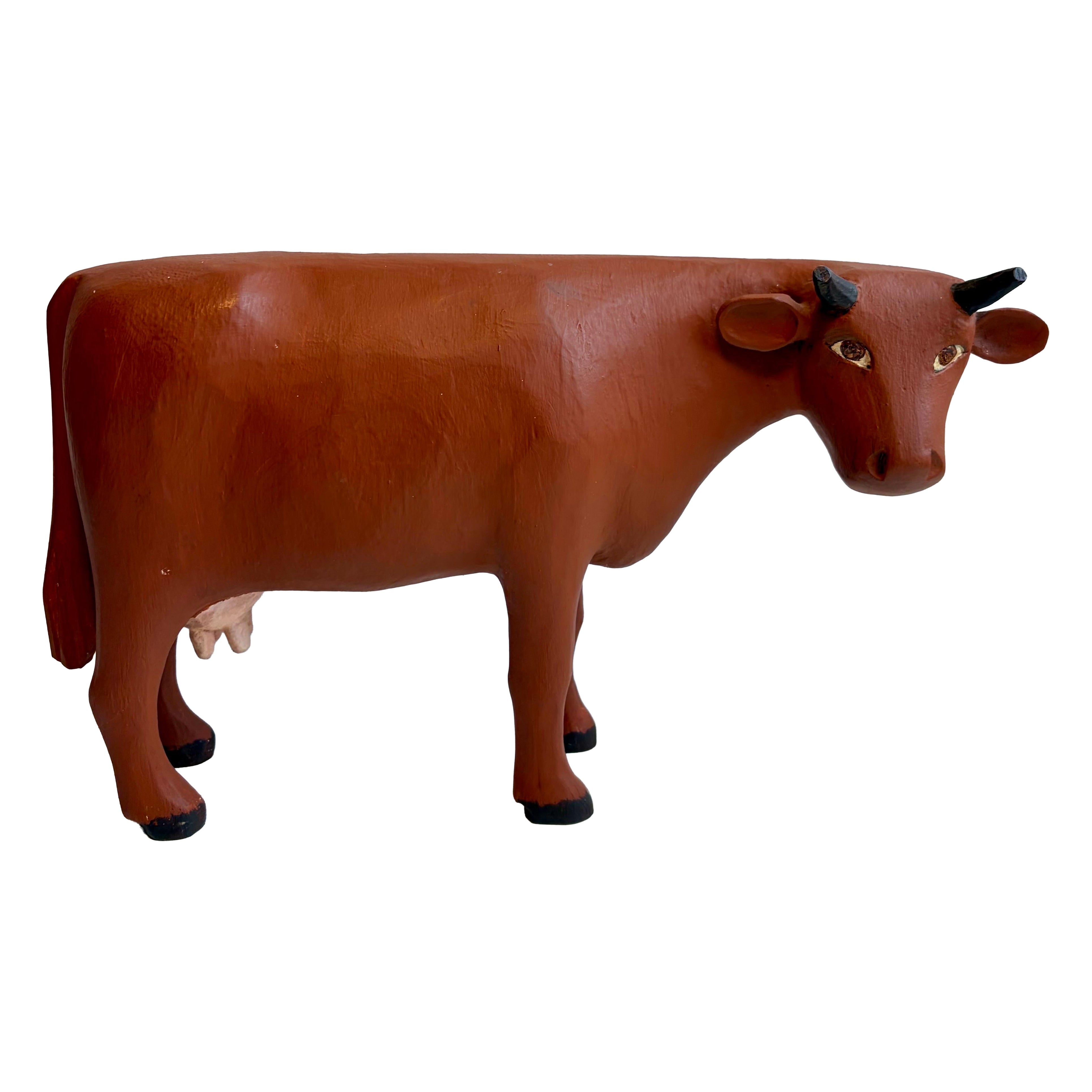 Vintage "New England" Folk Art Cow Figure Sculpture, signed, 1986