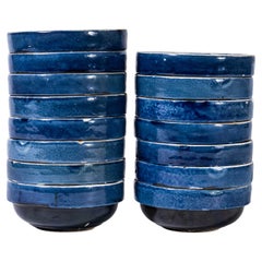 Vintage New Old Stock Hungarian Blue Earthenware Bowls