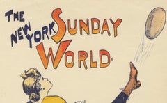 Vintage New York Sunday World Poster - Woman Kicking Football, 1895
