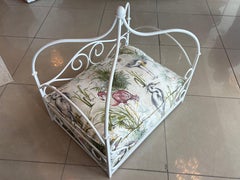 Vintage Newly Finished Upholstered Metal Canopy Dog Pet Bed Palm Beach Pagoda
