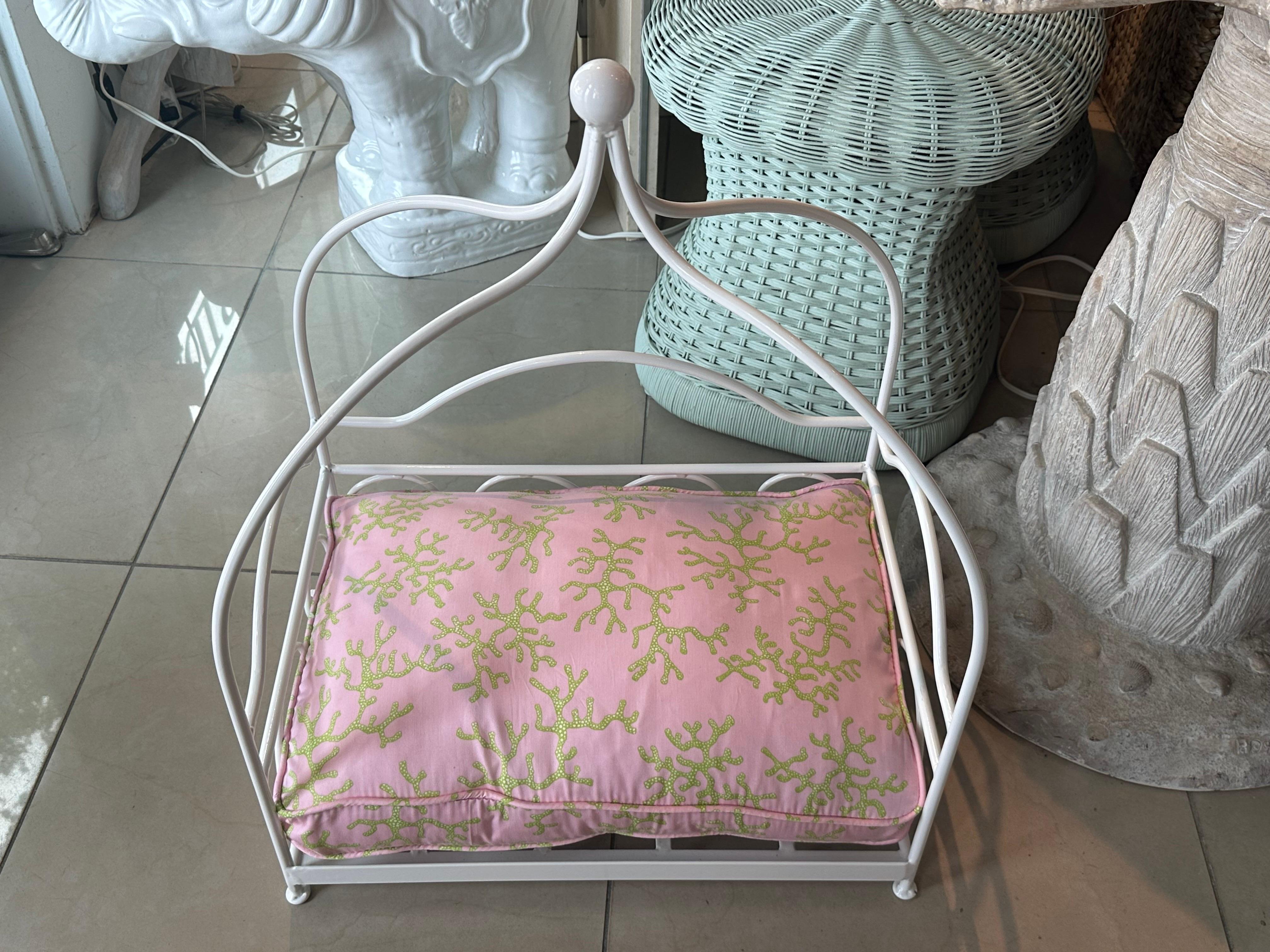 Powder-Coated Vintage Newly Finished Upholstered Metal Canopy Dog Pet Bed Palm Beach Pagoda For Sale