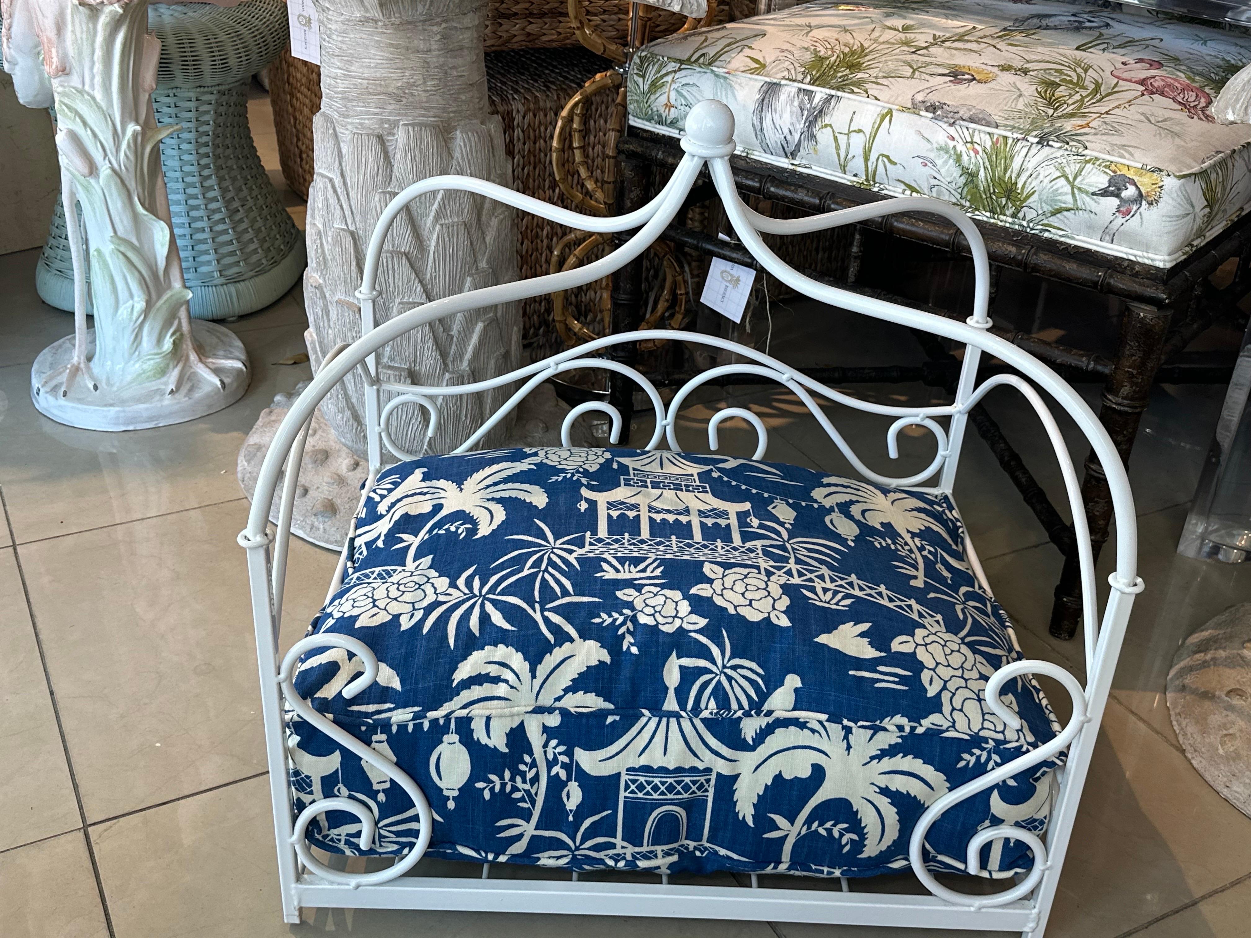 Late 20th Century Vintage Newly Finished Upholstered Metal Canopy Dog Pet Bed Palm Beach Pagoda For Sale