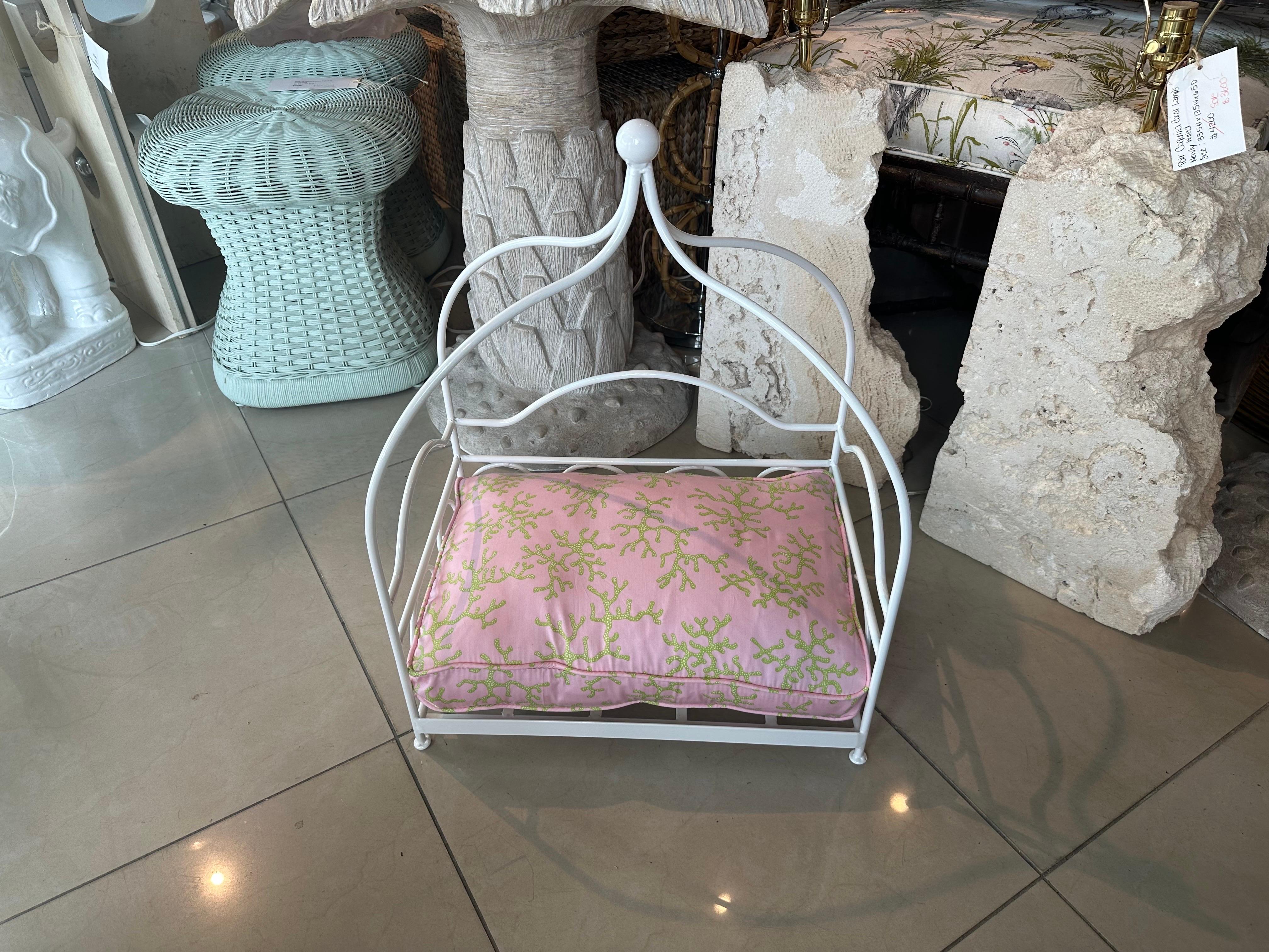 Late 20th Century Vintage Newly Finished Upholstered Metal Canopy Dog Pet Bed Palm Beach Pagoda For Sale